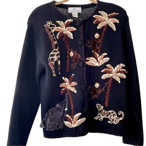 Lisa International jungle sweater, size M, sequins, beads, embroidery, adorable